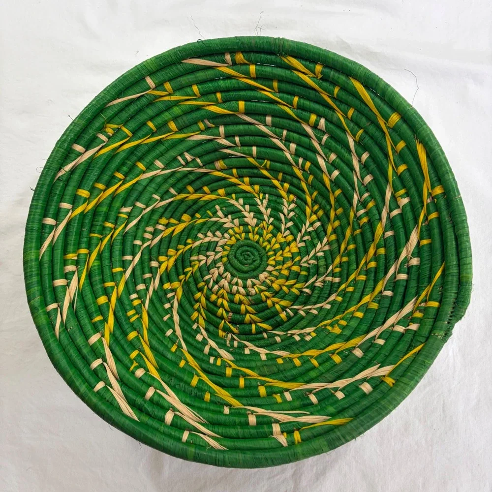 Vintage African Basket Handcrafted Large Round Coiled Basket 12